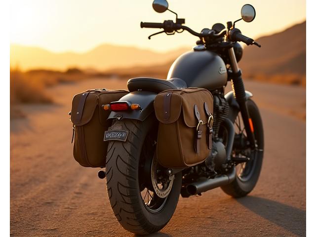 Limited edition motorcycle saddlebags made of heavy-duty waxed canvas and brass buckles