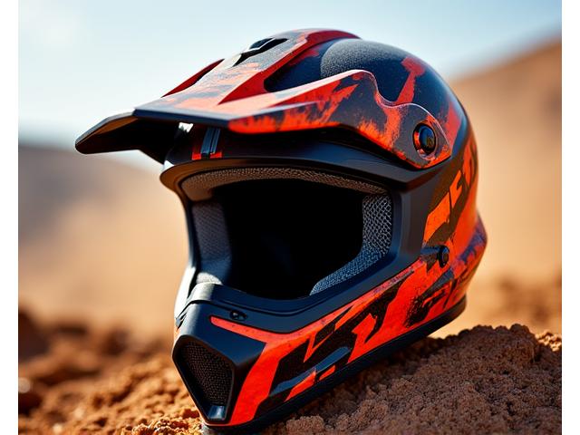 Dirt Defender Motocross Helmet, vibrant orange and black graphics